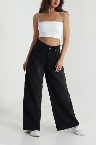 Antrasit Bol Paça Kadın Kot Pantolon 481905