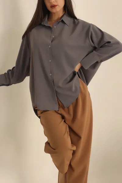 Antrasit Charmy Kumaş Oversize Gömlek 231545