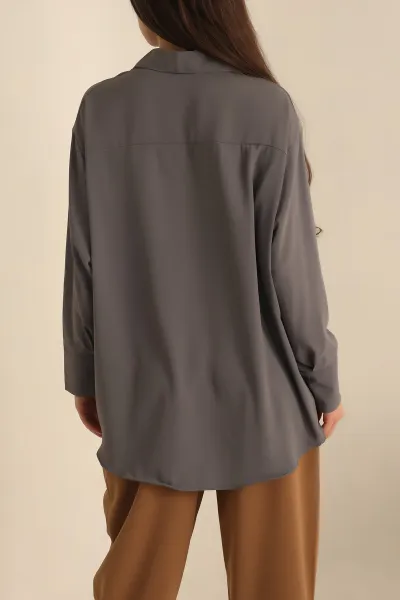 Antrasit Charmy Kumaş Oversize Gömlek 231545