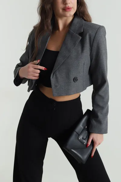 Antrasit Crop Bezayağı Kadın Ceket 497659