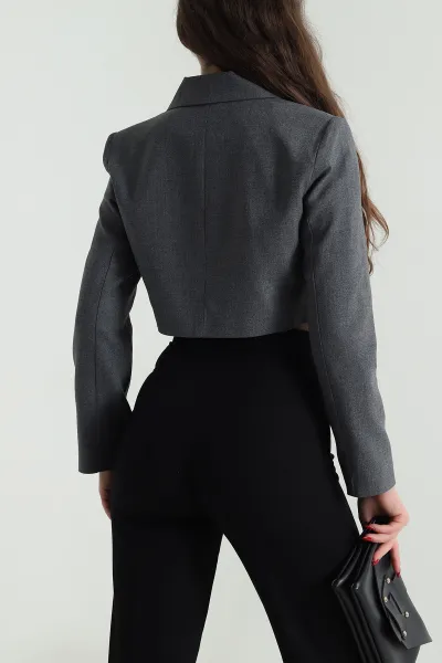 Antrasit Crop Bezayağı Kadın Ceket 497659