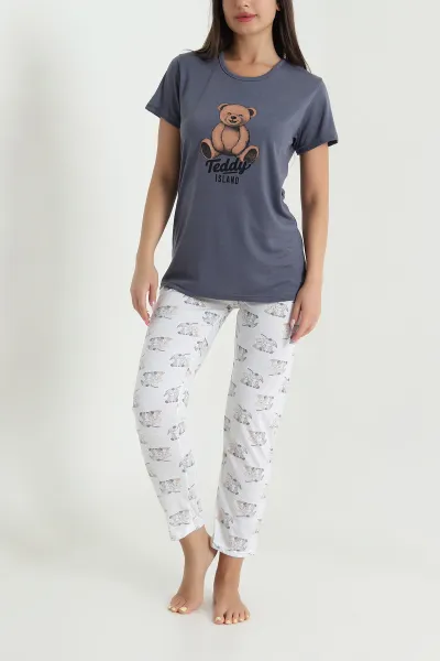 Antrasit Desenli Viskon Kadın Pijama Takımı 466617