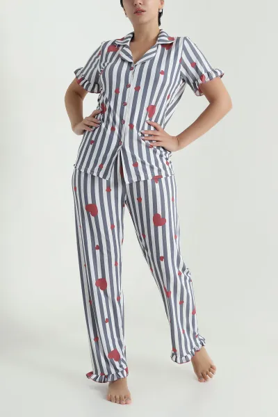 Antrasit Düğmeli Sedef Kadın Pijama Takımı 479536