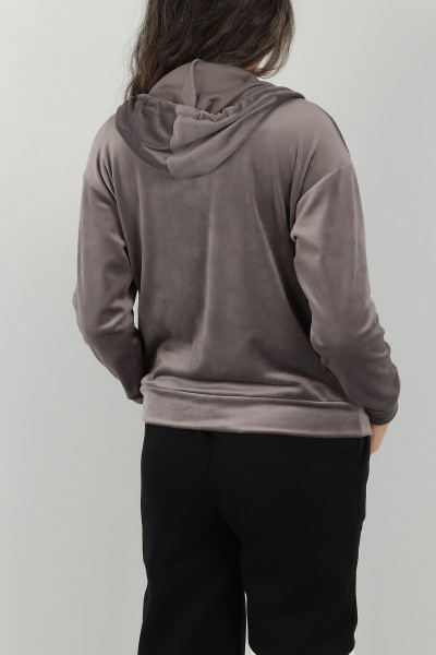 Antrasit Fermuarlı Kadife Sweat 147278
