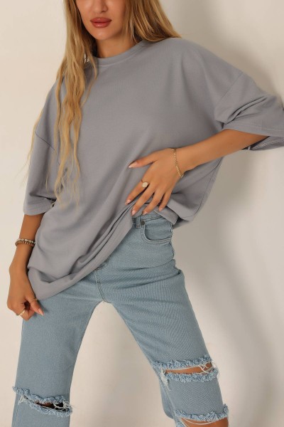 Antrasit İki İp Oversize Bayan Tişört 193600