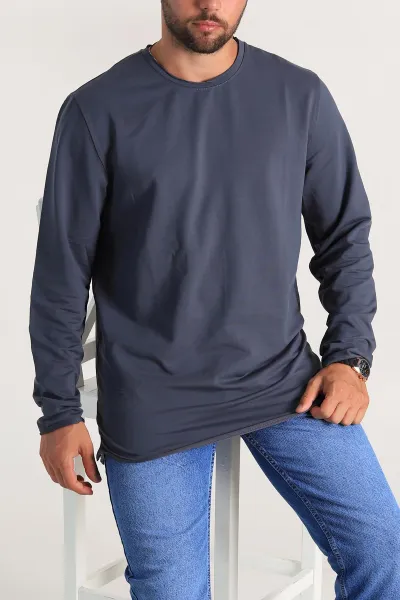 Antrasit İki İp Yırtık Yaka Detaylı Basic Erkek Sweatshirt 299820