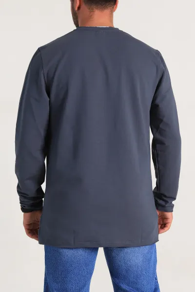 Antrasit İki İp Yırtık Yaka Detaylı Basic Erkek Sweatshirt 299820