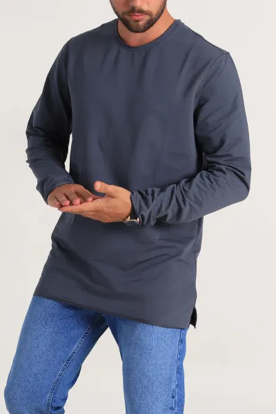 Antrasit İki İp Yırtık Yaka Detaylı Basic Erkek Sweatshirt 299820