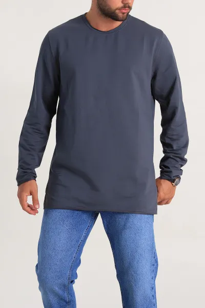 Antrasit İki İp Yırtık Yaka Detaylı Basic Erkek Sweatshirt 299820