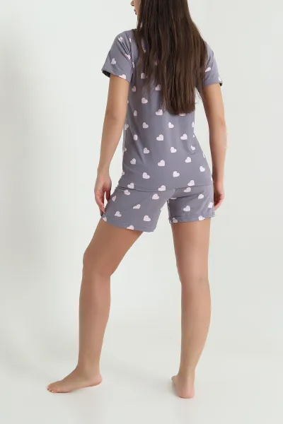 Antrasit Kalp Desenli Kadın Şortlu Pijama Takımı 466439