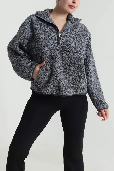 Antrasit Kangru Cep Detay Teddy Kadın Sweat 492641