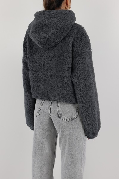 Antrasit Kapüşonlu Cepli Yumoş Sweat 151236