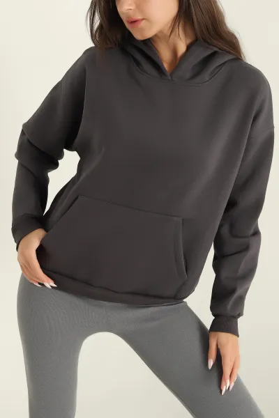 Antrasit Kapüşonlu İçi Şardonlu Basic Sweat 292842