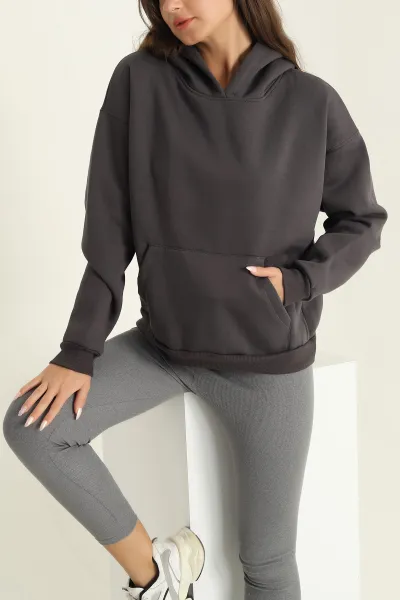 Antrasit Kapüşonlu İçi Şardonlu Basic Sweat 292842