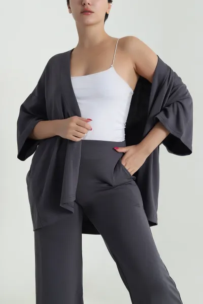 Antrasit Kimono Pantolon Kadın İkili Takım 479531