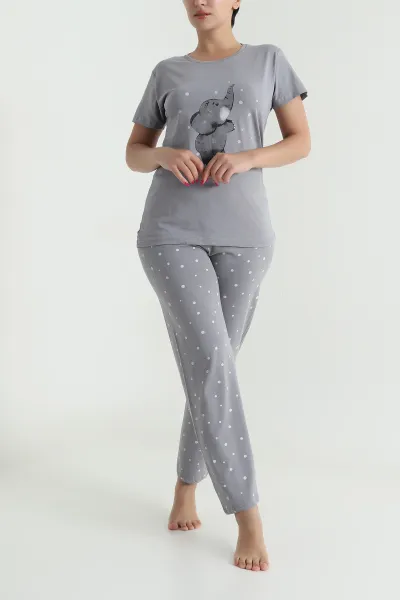 Antrasit Kısa Kollu Modal Kadın Pijama Takımı 476601