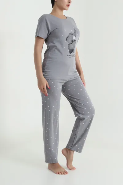 Antrasit Kısa Kollu Modal Kadın Pijama Takımı 476601