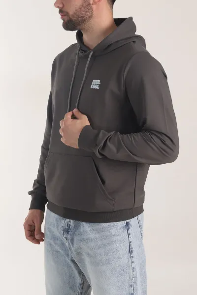 Antrasit Kompak Kumaş Baskılı Cepli Erkek Sweatshirt 405616