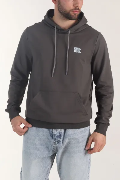Antrasit Kompak Kumaş Baskılı Cepli Erkek Sweatshirt 405616