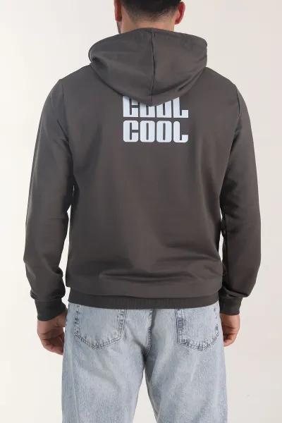 Antrasit Kompak Kumaş Baskılı Cepli Erkek Sweatshirt 405616