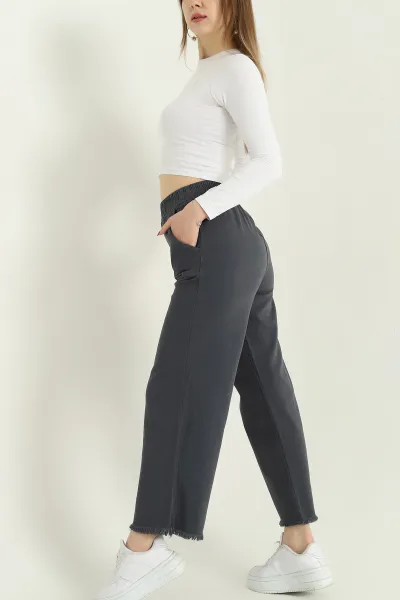 Antrasit Lazer Kesim Bel Lastikli Bayan Gabardin Pantolon 332715