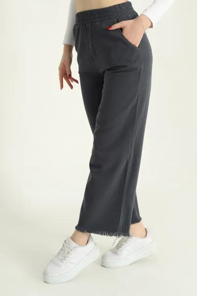 Antrasit Lazer Kesim Bel Lastikli Bayan Gabardin Pantolon 332715