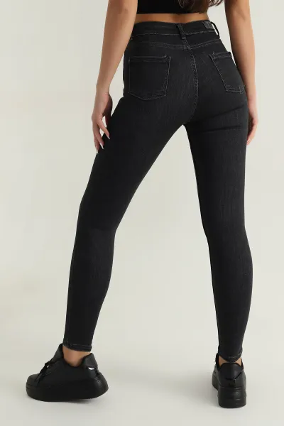 Antrasit Lazerli Likralı Slim Fit Kadın Kot Pantolon 397389