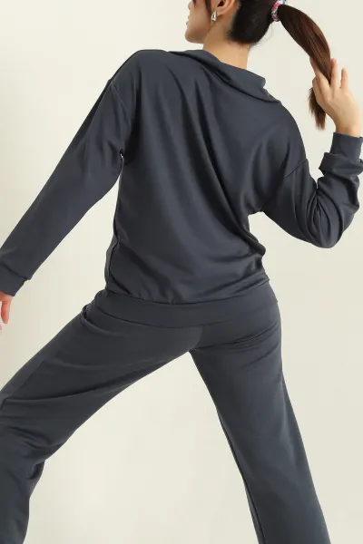 Antrasit Likralı Baskılı Modal Bayan Sweat 327984