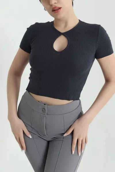 Antrasit Likralı Kaşkorse Kadın Bluz 445849