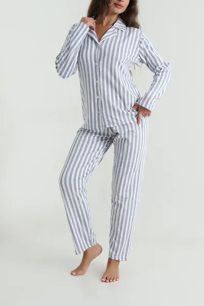 Antrasit Milan Soft Düğmeli Kadın Pijama Takımı 488927
