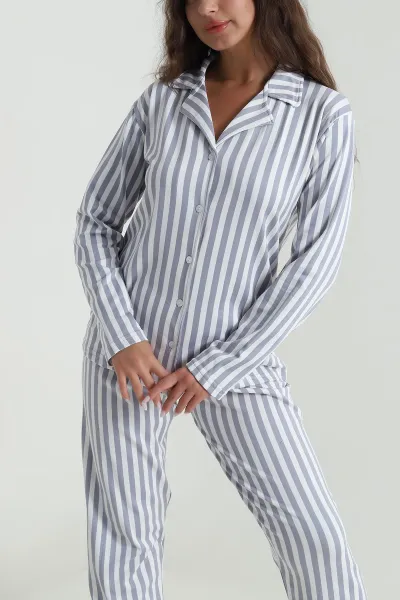 Antrasit Milan Soft Düğmeli Kadın Pijama Takımı 488927