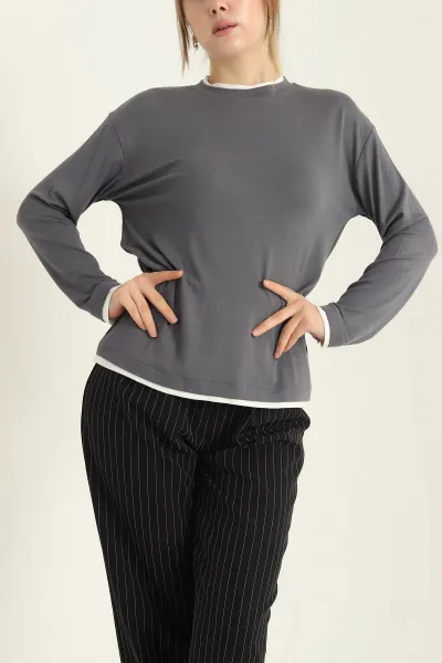 Antrasit Modal Bisiklet Yaka Likralı Bayan Sweat 318266