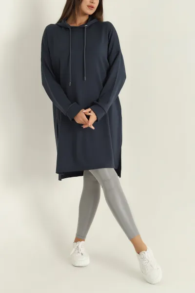 Antrasit Modal Kumaş Kapüşonlu Sweat Tunik 297522
