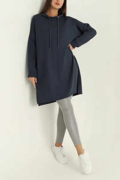 Antrasit Modal Kumaş Kapüşonlu Sweat Tunik 297522