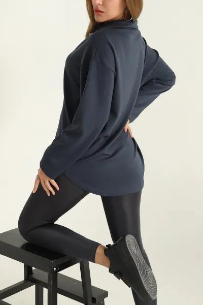 Antrasit Modal Yarım Fermuarlı Sweat Tunik 292504