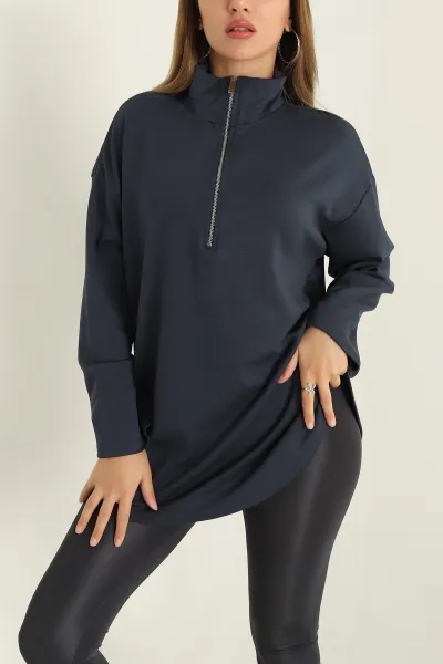 Antrasit Modal Yarım Fermuarlı Sweat Tunik 292504