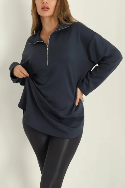 Antrasit Modal Yarım Fermuarlı Sweat Tunik 292504
