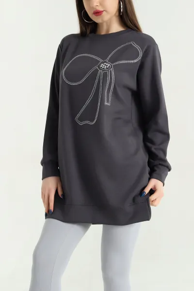 Antrasit Nakışlı Taş Detaylı Oysho Kumaş Tunik 337861
