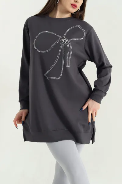Antrasit Nakışlı Taş Detaylı Oysho Kumaş Tunik 337861