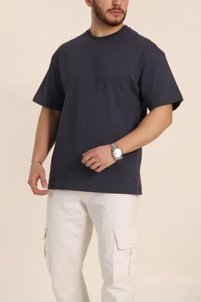 Antrasit Oversize Dikiş Detaylı Basic Erkek Tişört 348856