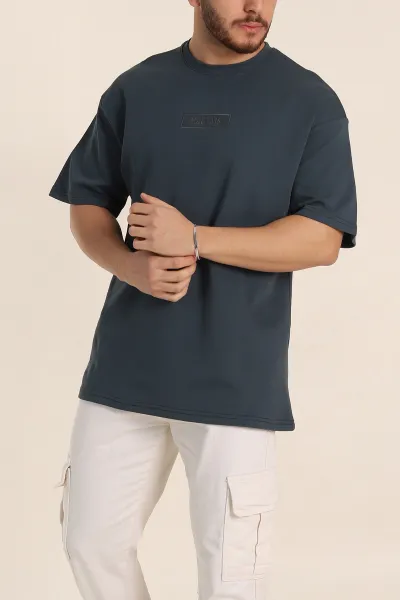 Antrasit Oversize Duble Kumaş Nakış Detaylı Erkek Tişört 345724
