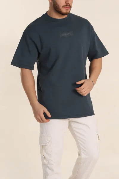 Antrasit Oversize Duble Kumaş Nakış Detaylı Erkek Tişört 345724