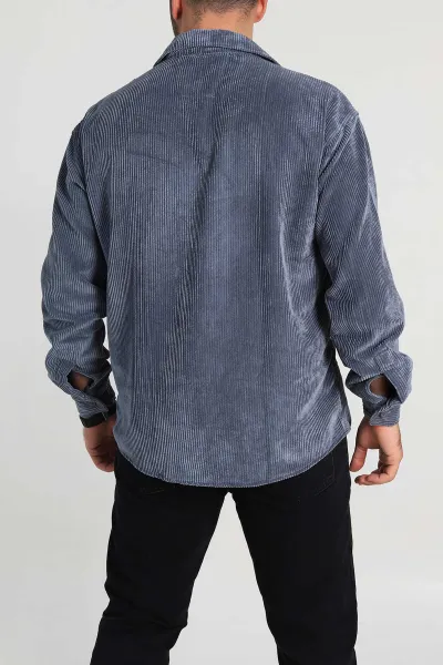 Antrasit Oversize Fitilli Kadife Cep Detaylı Erkek Gömlek 318409