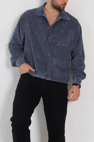 Antrasit Oversize Fitilli Kadife Cep Detaylı Erkek Gömlek 318409
