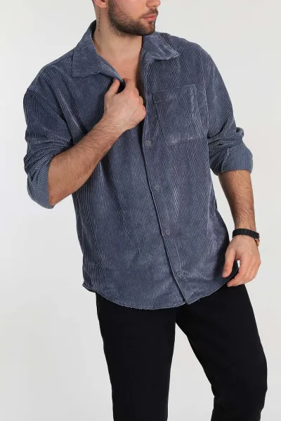 Antrasit Oversize Fitilli Kadife Cep Detaylı Erkek Gömlek 318409