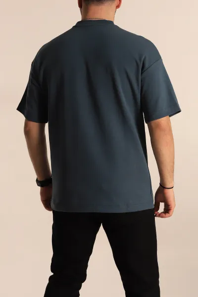 Antrasit Oversize İki İp Kabartma Yazılı Erkek Tişört 266840