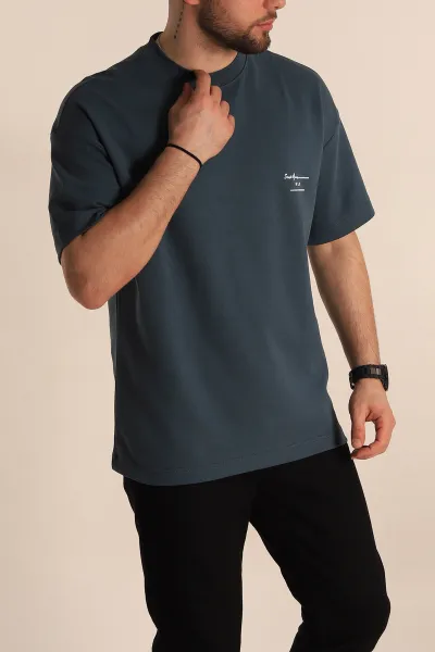 Antrasit Oversize İki İp Kabartma Yazılı Erkek Tişört 266840
