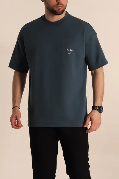 Antrasit Oversize İki İp Kabartma Yazılı Erkek Tişört 266840