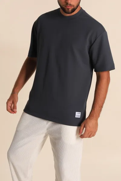 Antrasit Oversize Jakarlı Basic Erkek Tişört 285795
