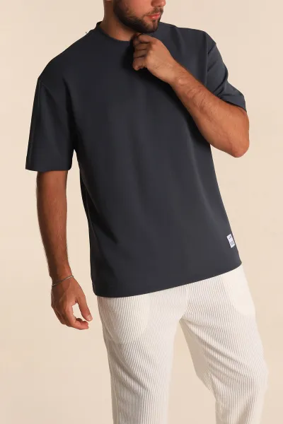 Antrasit Oversize Jakarlı Basic Erkek Tişört 285795